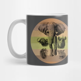 Africa's Big 5 on Retro-style Sunset in Colors of Africa Mug